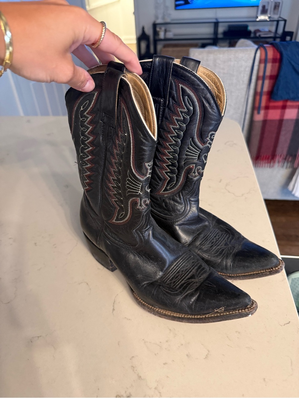 Heritage Boot Co. Black Cowboy Boots with Red Stitching - Picture 4 of 7